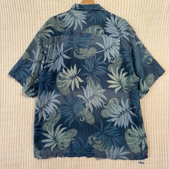 TOMMY BAHAMAS 100% Silk Shirt Men's Sz XL Blue Floral Short Sleeve Plz See - Picture 3 of 13